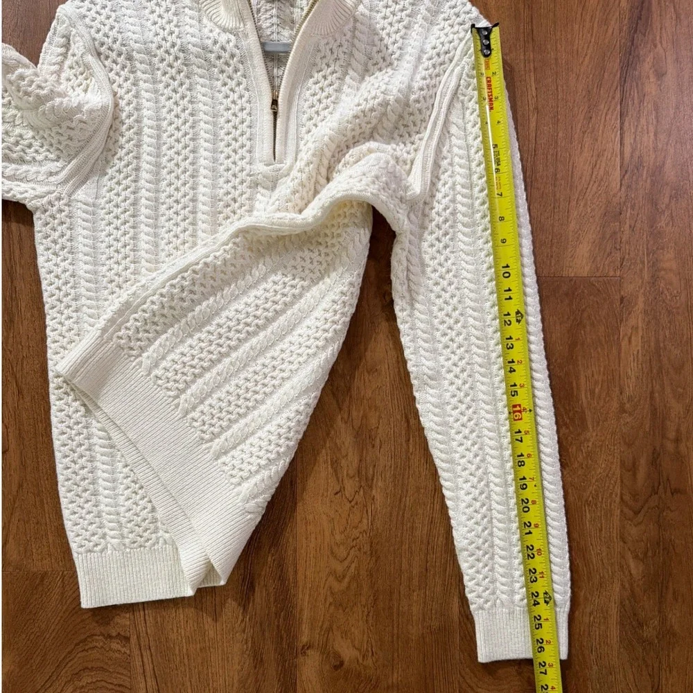 Reiss Bantham Men Med Off-White Cable Knit 1/4 Zip Sweater Wool Blend in Ecru